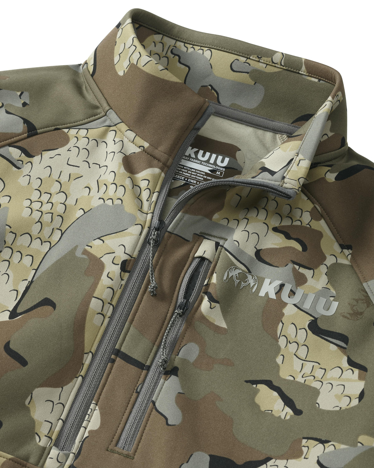front half zipper and zippered chest pocket for StrongFleece 190 Zip-T in Valo Camouflage