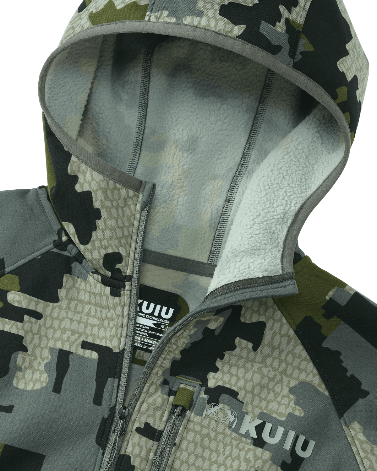 interior fleece lining of hood for the StrongFleece 235 Zip-T Hoodie in Verde Camouflage