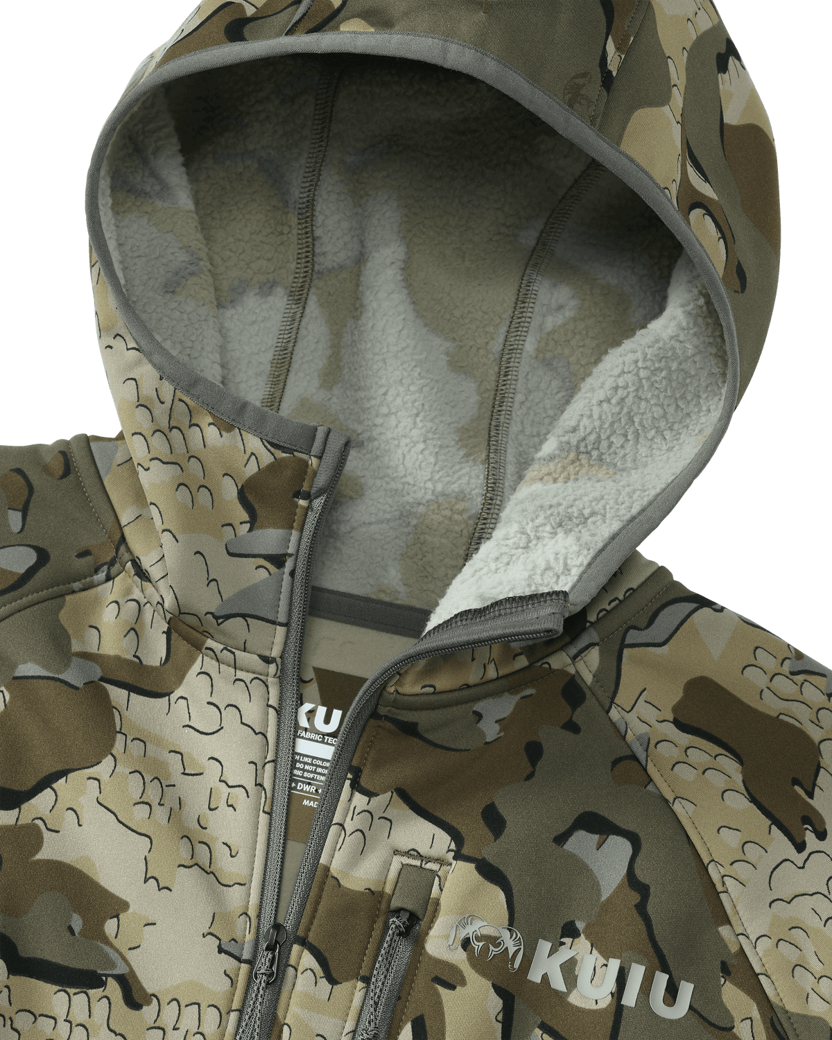 Interior fleece lining of hood for the StrongFleece 235 Zip-T Hoodie in Valo Camouflage