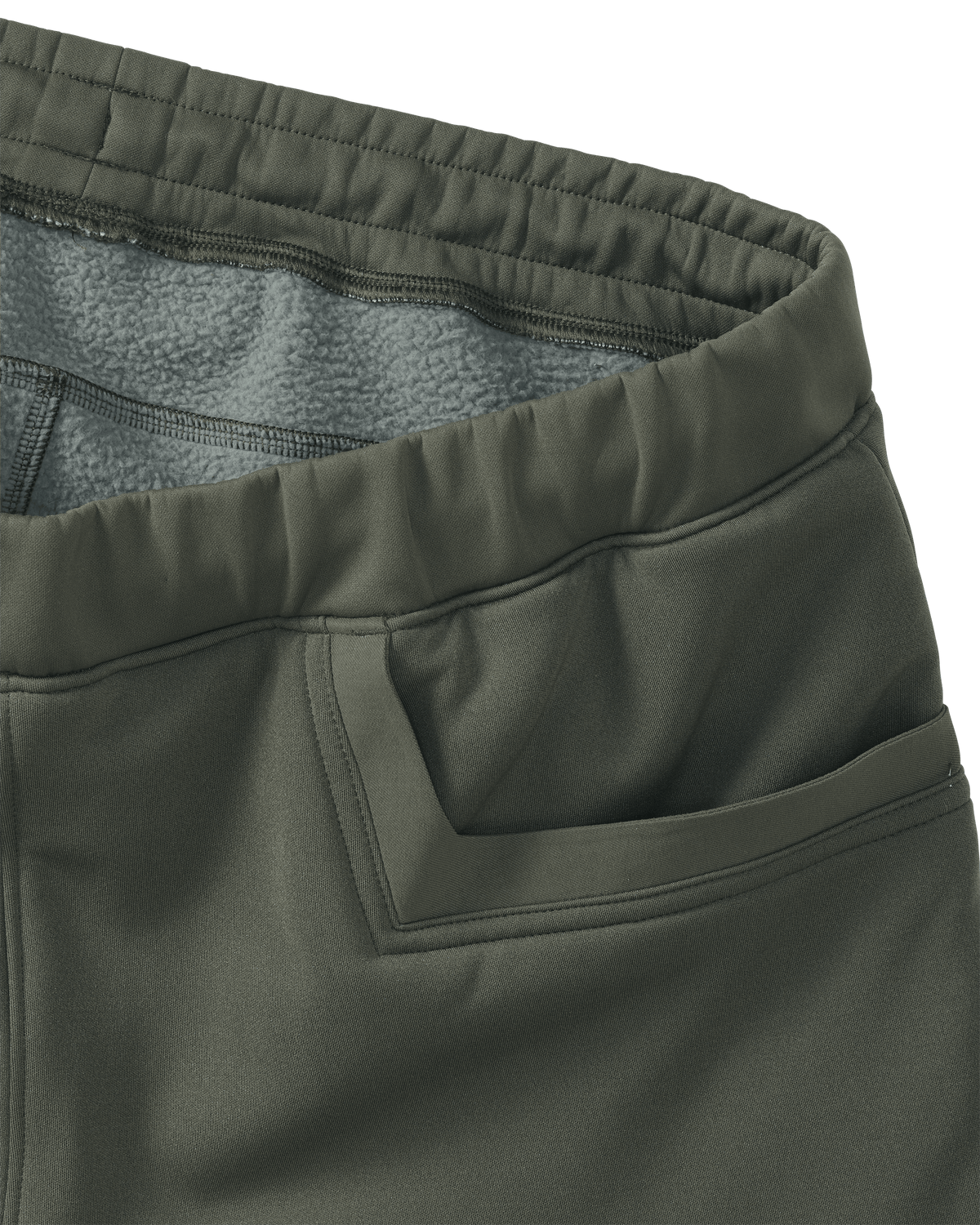 Elastic stretch waistband with drawcord on StrongFleece 290 Layering Pant in Ash brown