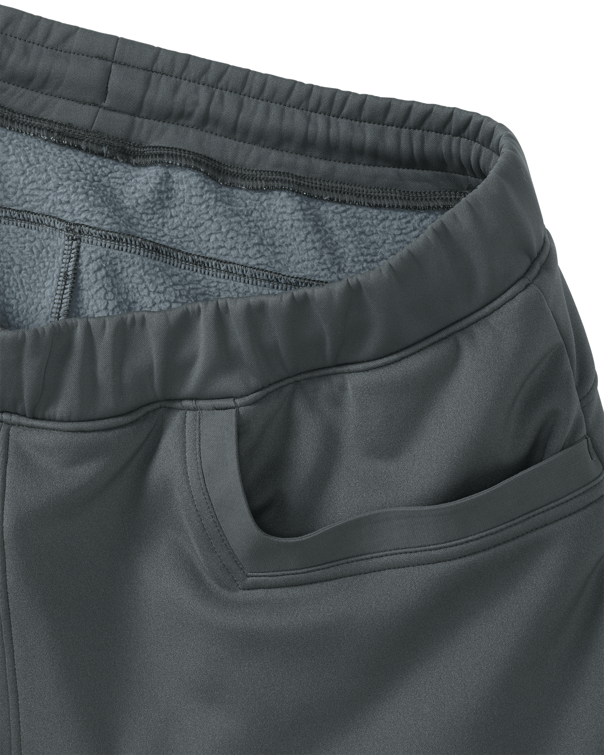 Elastic stretch waistband with drawcord on StrongFleece 290 Layering Pant in Gunmetal grey