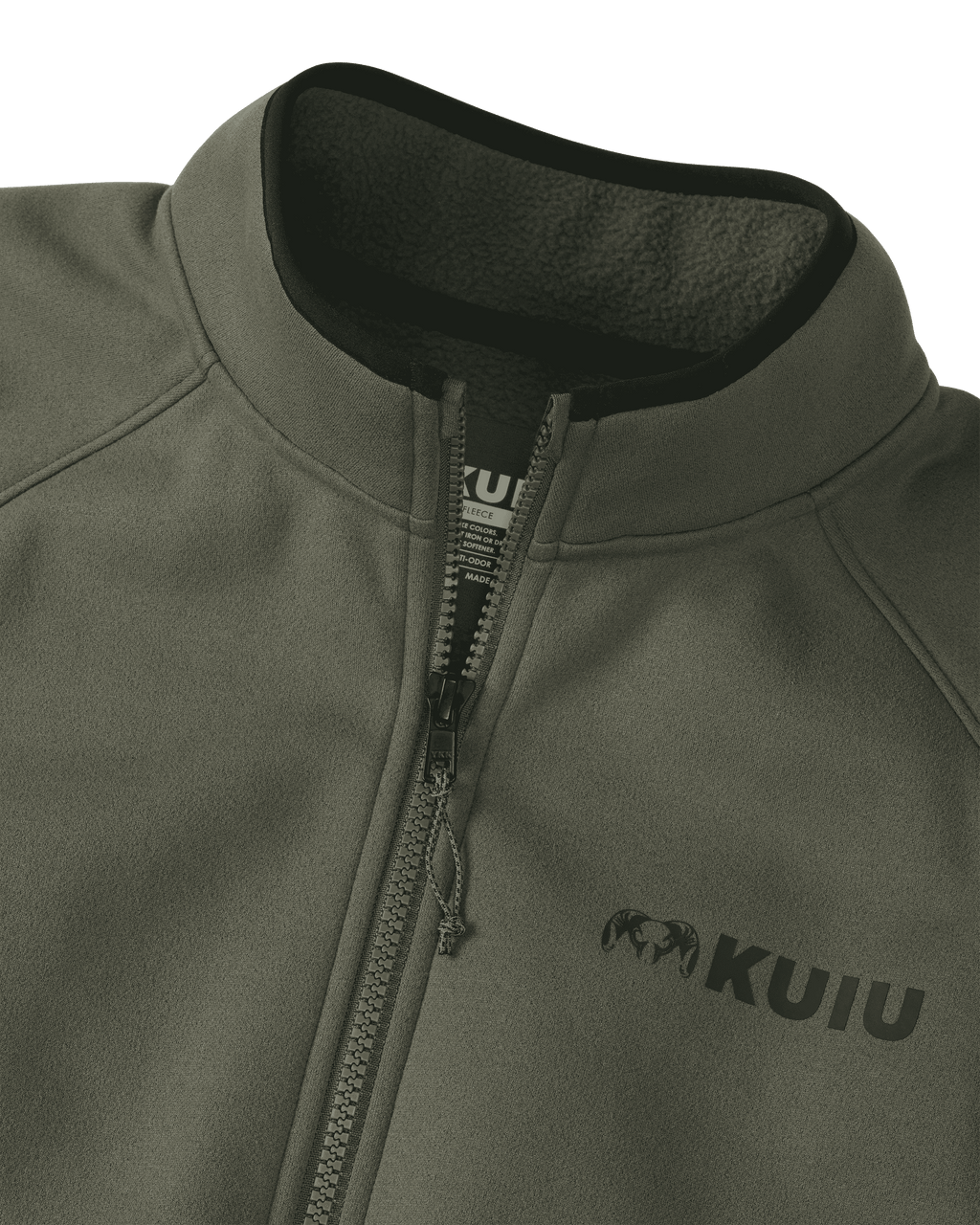 Front of StrongFleece 290 WF Full Zip in Ash Brown Highlighting 1/2 Length YKK Zipper, Raised Collar and Chin Guard