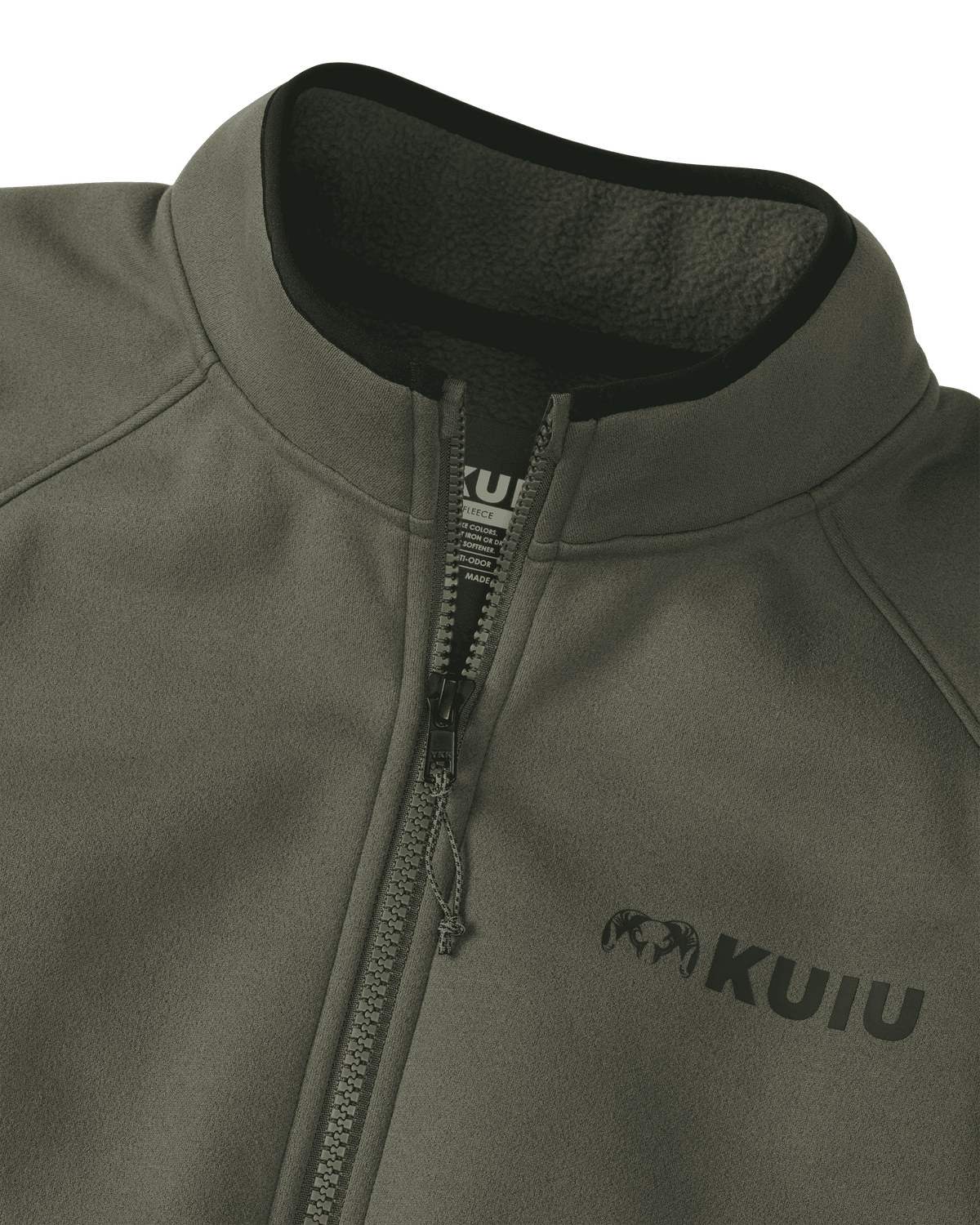 Front of StrongFleece 290 WF Full Zip in Ash Brown Highlighting 1/2 Length YKK Zipper, Raised Collar and Chin Guard