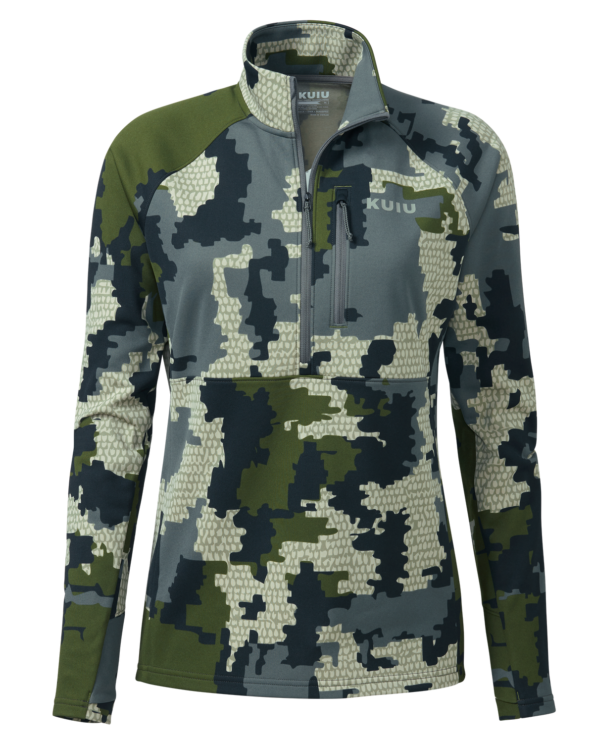 Front of Women's StrongFleece 190 Zip-T in Verde Camouflage