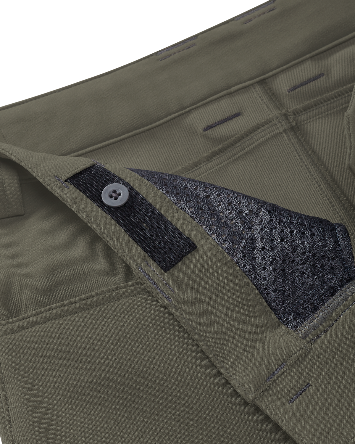 Close-up of adjustable waistband on the Youth Attack Pant in Ash Brown