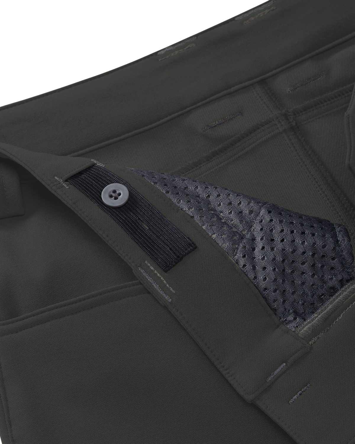 Close-up of adjustable waistband on the Youth Attack Pant in Dark Gunmetal Grey