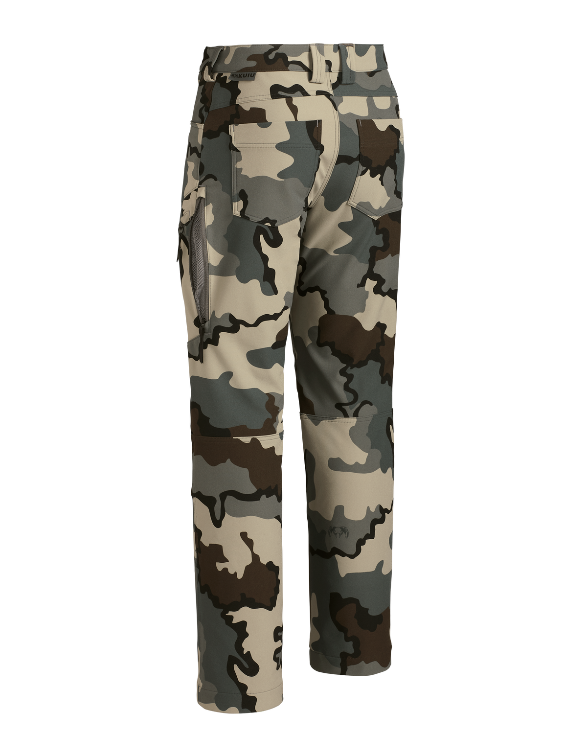Back of Youth Attack Pant in Vias Camouflage showing open hip vent