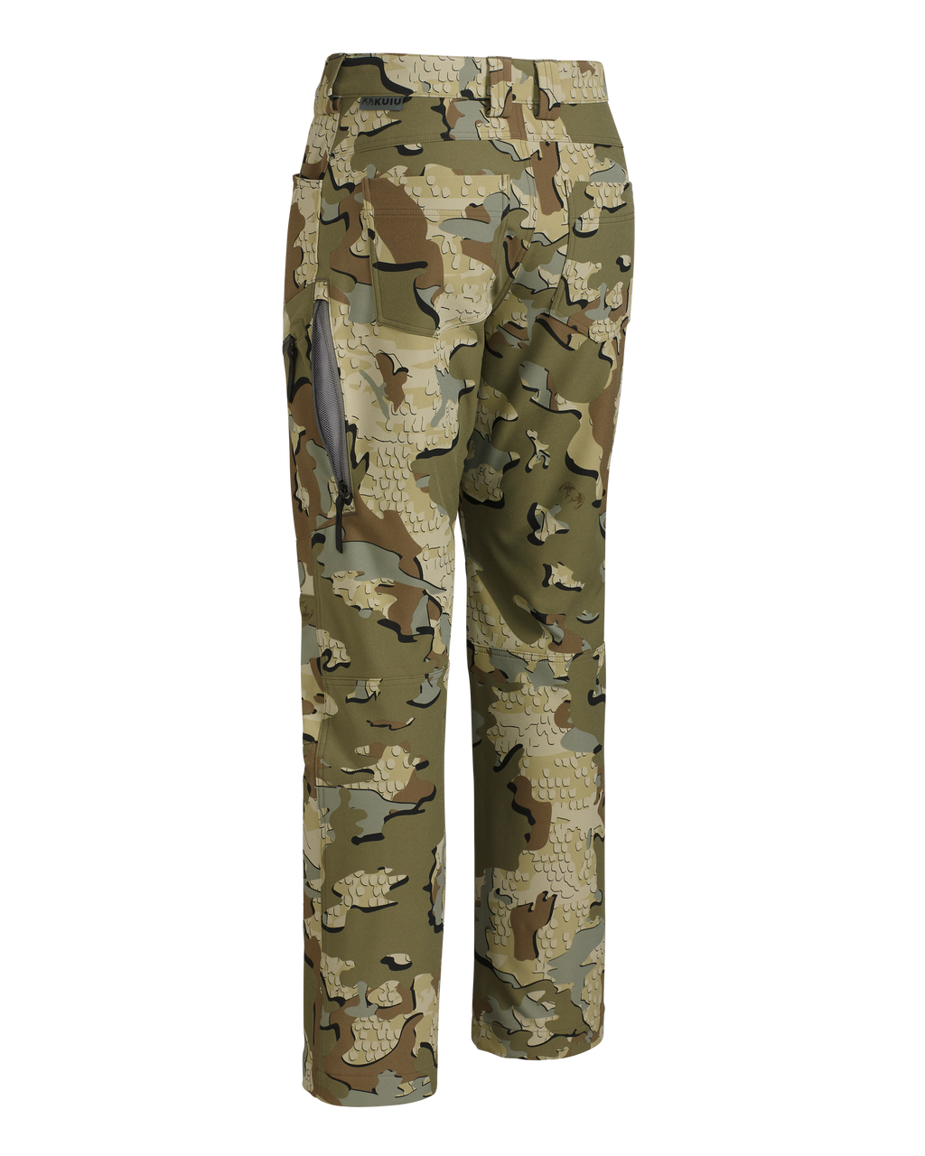 Back of Youth Attack Pant in Valo Camouflage showing open hip vent