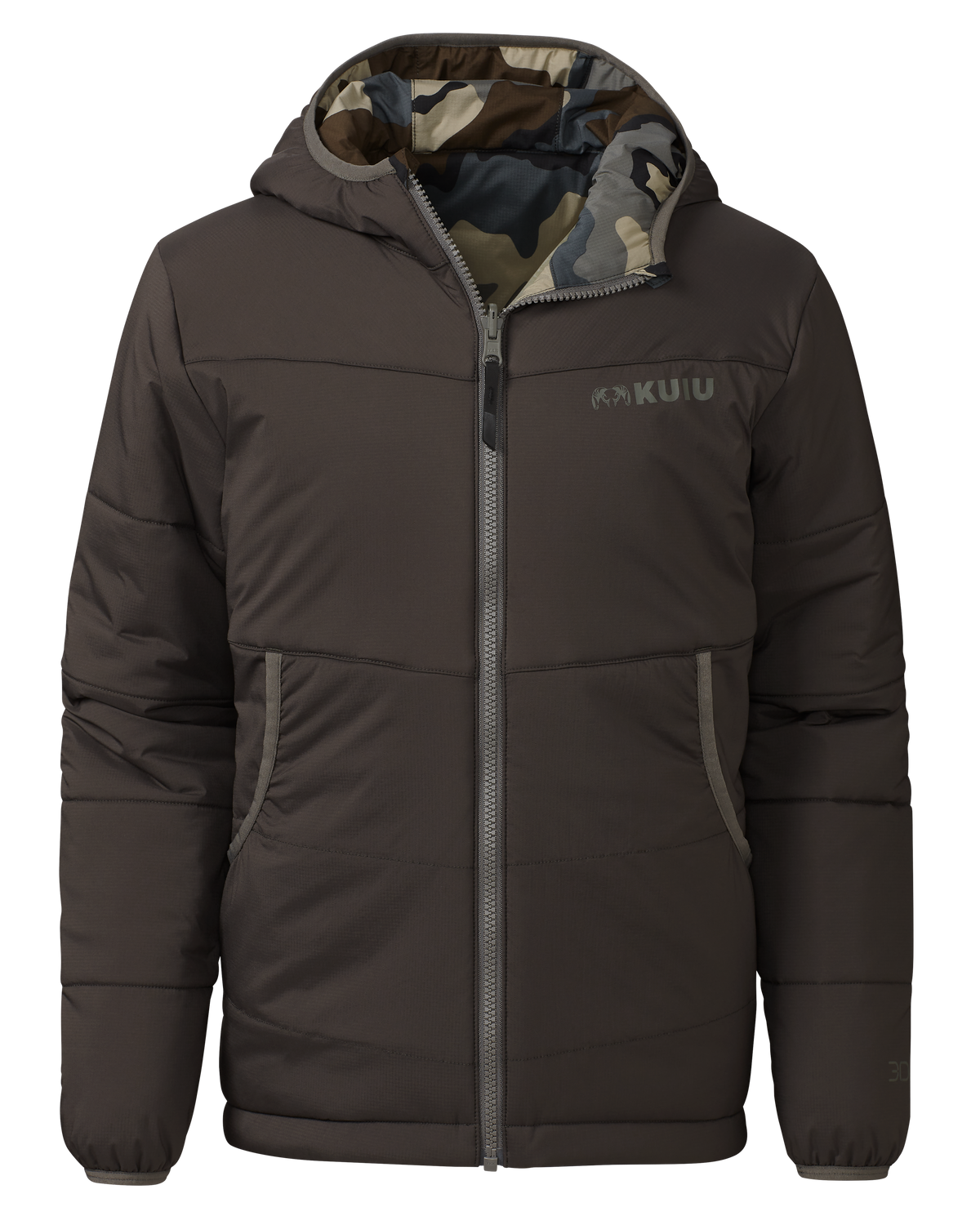 Front of reversible side in Dark Grey Color of the Youth Reversible Jacket in Vias Camouflage