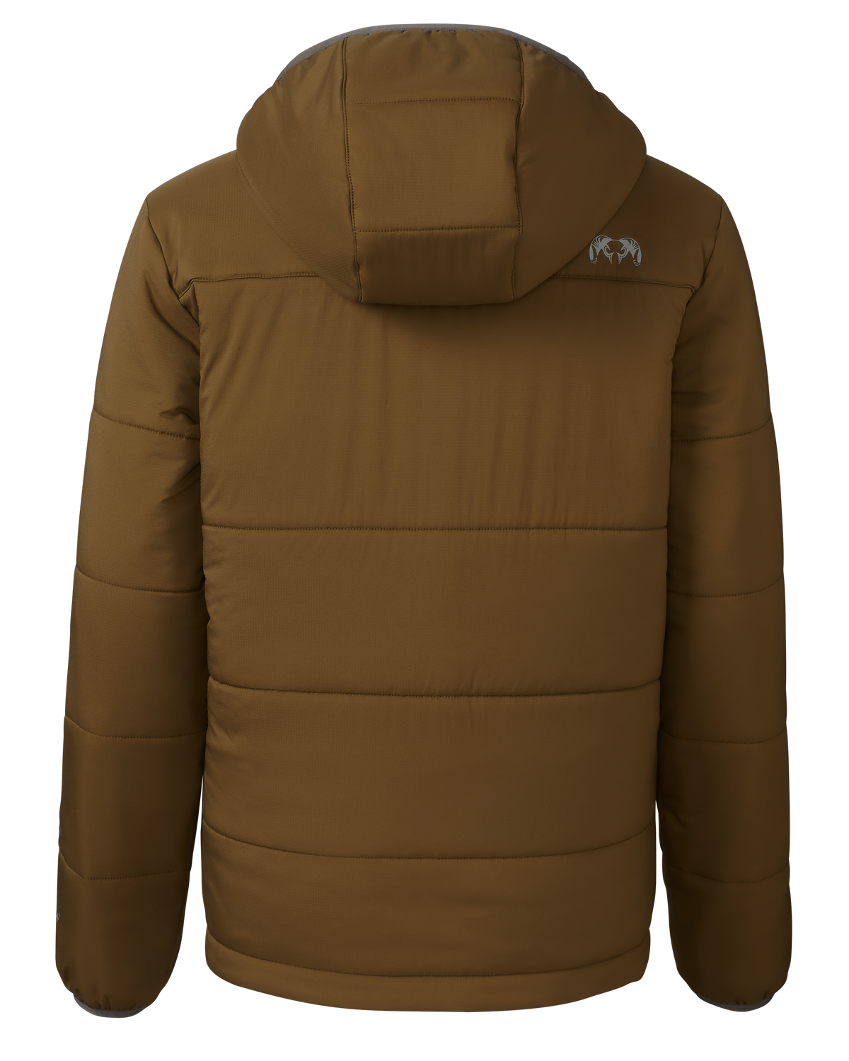 Back of reversible side in Bourbon Brown Color of the Youth Reversible Jacket in Verde Camouflage