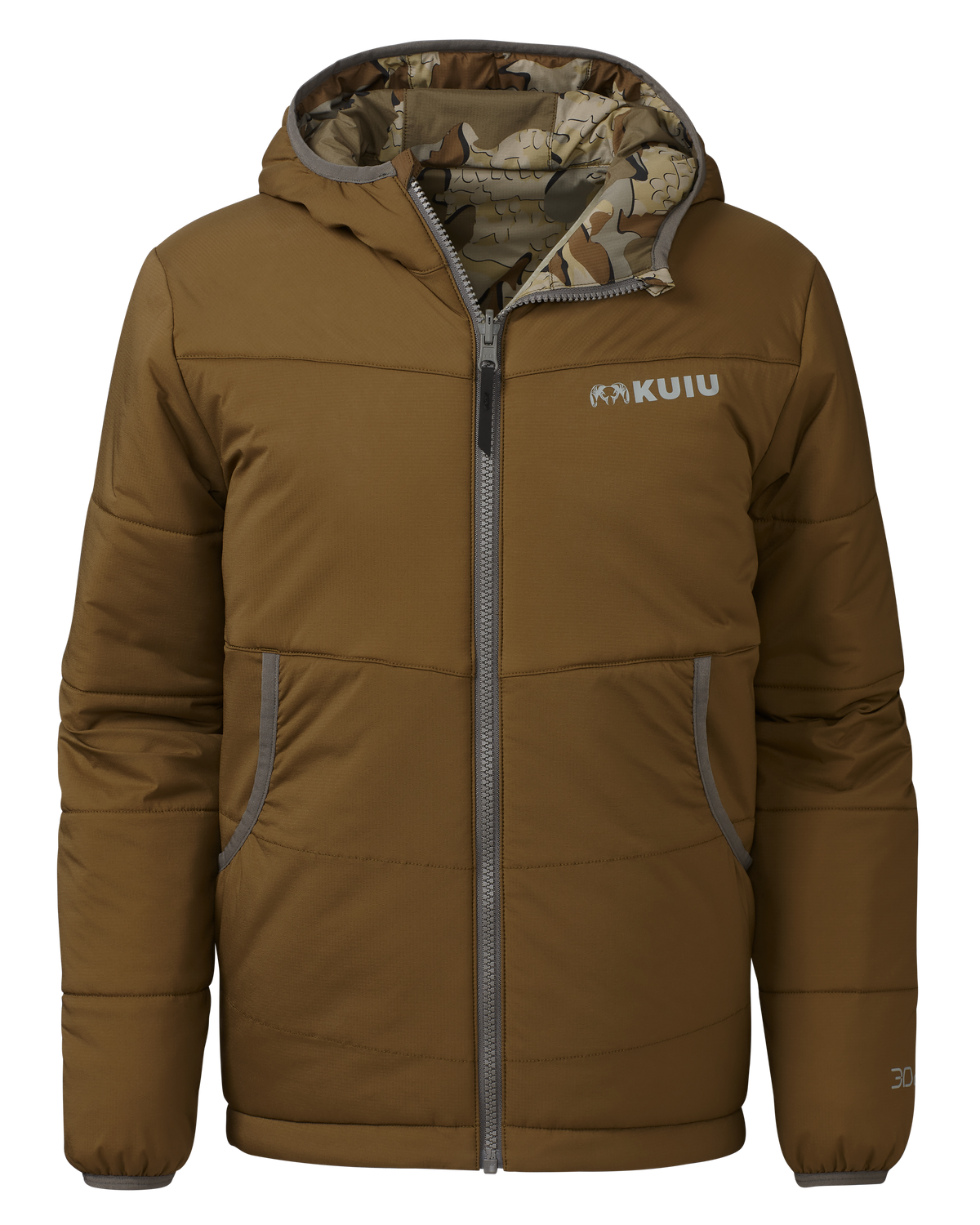 Front of reversible side in Bourbon Brown Color of the Youth Reversible Jacket in Valo Camouflage