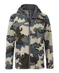 Front of Youth Trailblazer Jacket in Vias Camouflage