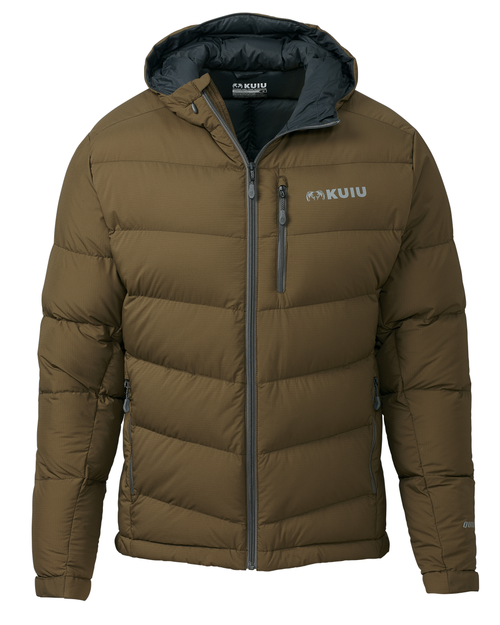 Front of Super Down PRO Hooded Jacket in Bourbon