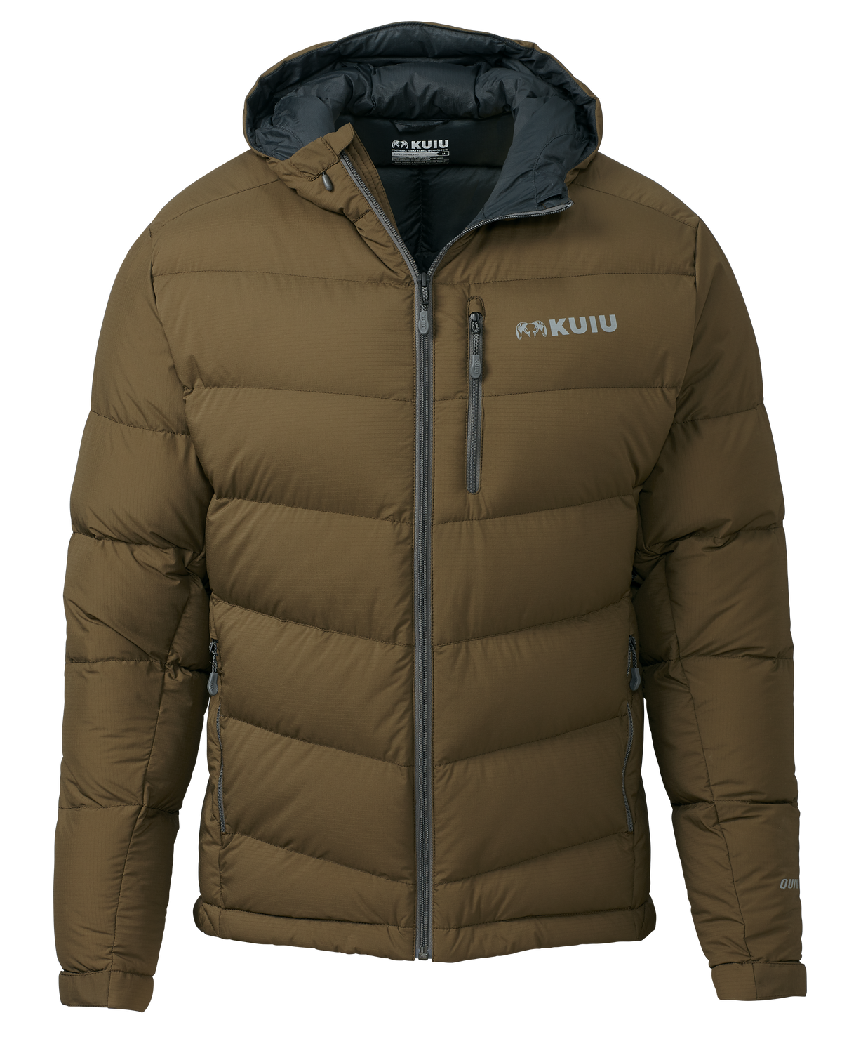 Front of Super Down PRO Hooded Jacket in Bourbon
