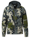 Front of Super Down PRO Hooded Jacket in Verde Camouflage