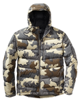 Front of Super Down Pro Hooded Jacket in Vias Camouflage