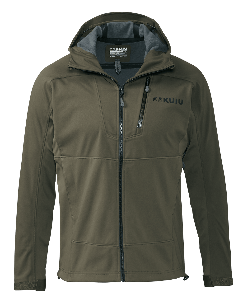 Front of Axis Hybrid Hooded Jacket in Ash Brown Color