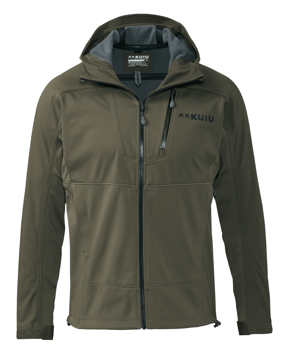 Front of Axis Hybrid Hooded Jacket in Ash Brown Color