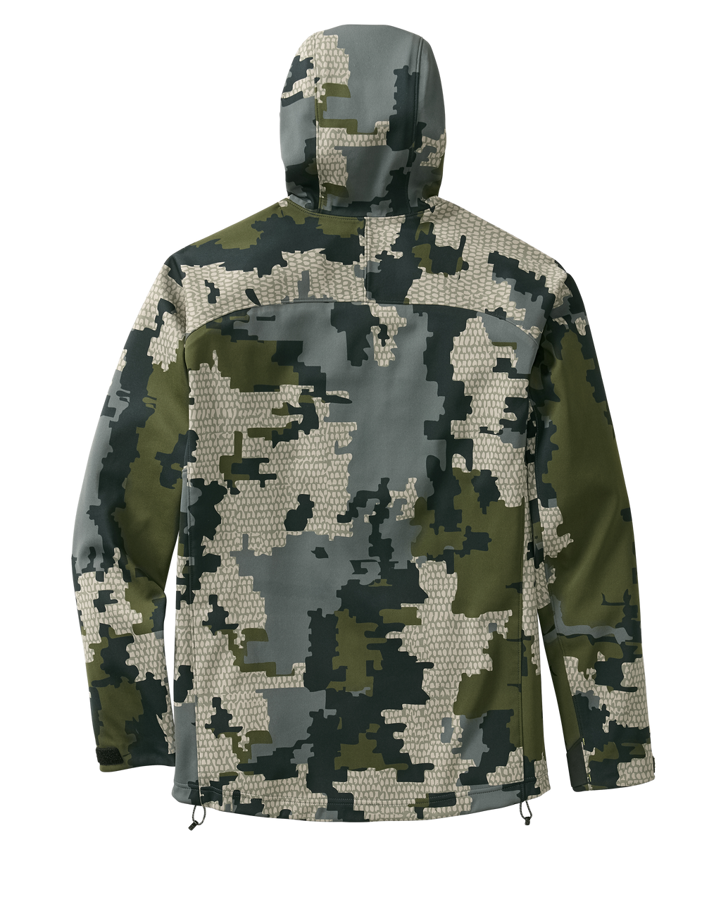 Back of Axis Hybrid Hooded Jacket in Verde Camouflage
