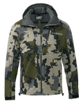 Front of Axis Hybrid Hooded Jacket in Verde Camouflage