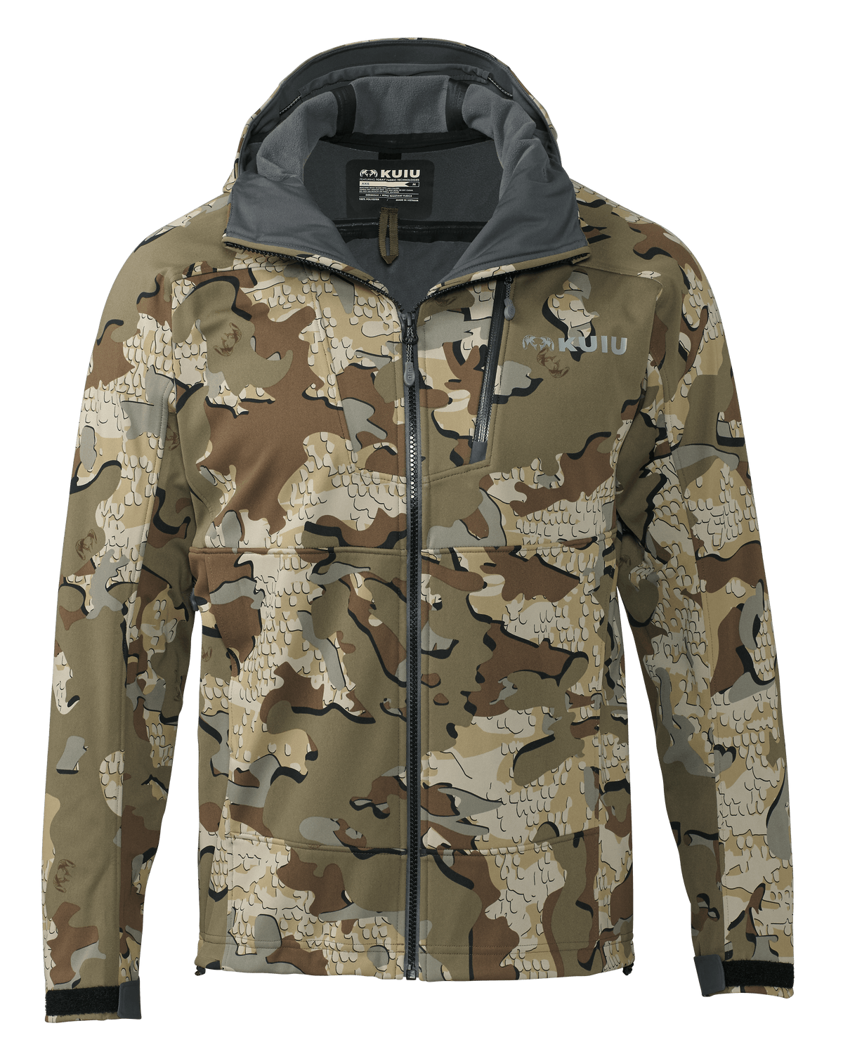 Front of Axis Hybrid Hooded Jacket in Valo Camouflage