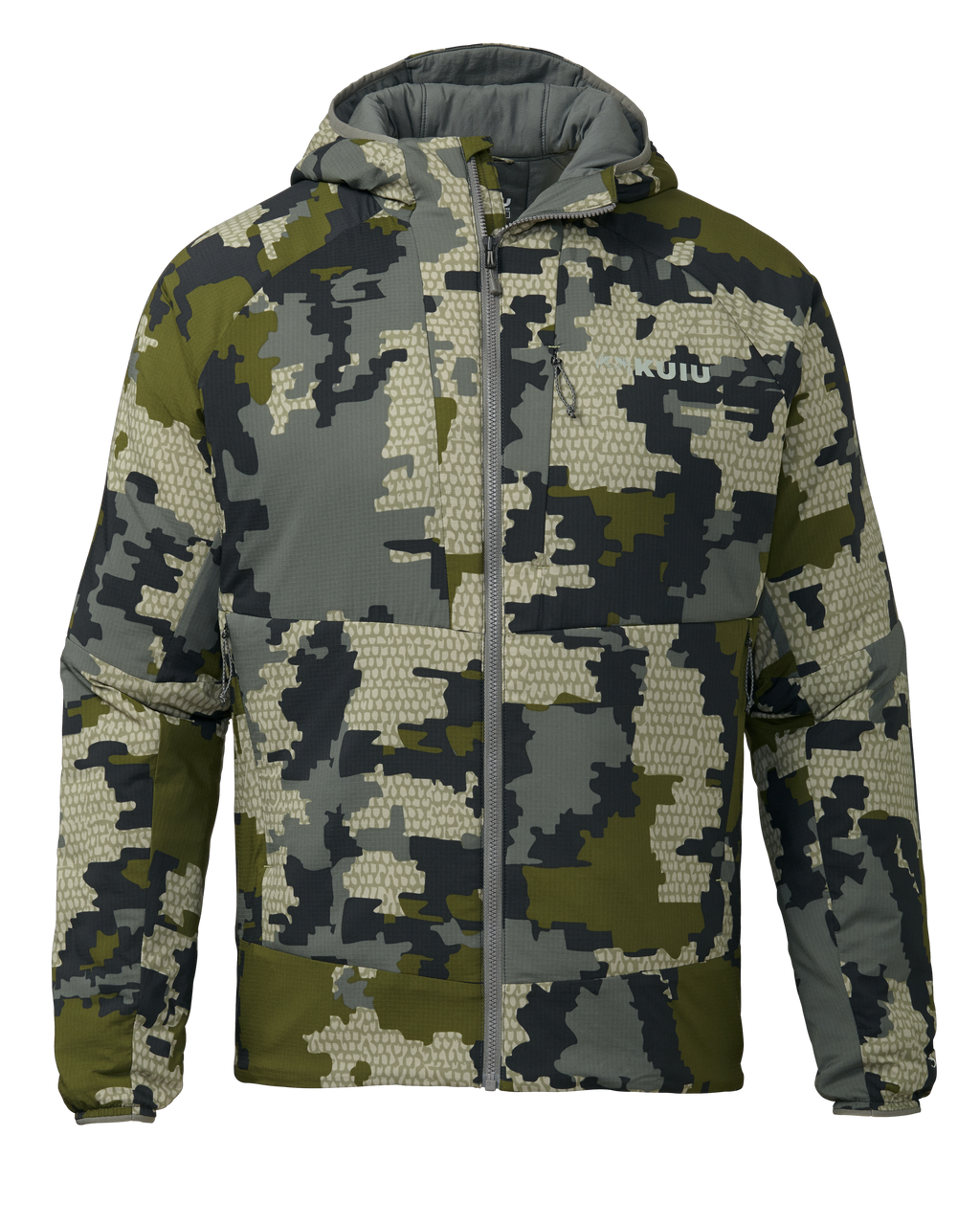 Front of Kenai hooded Jacket in Verde Camouflage