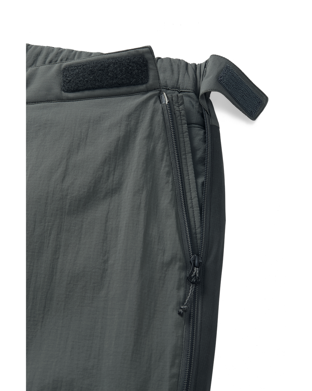 Hip closure detail on Kenai Pant in Gunmetal Grey