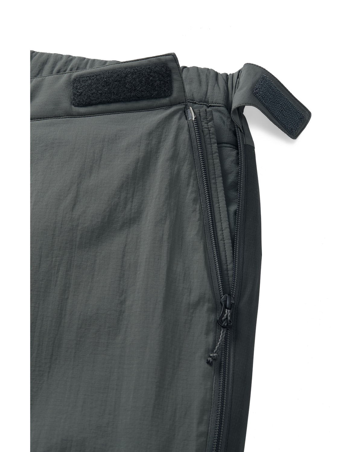 Hip closure detail on Kenai Pant in Gunmetal Grey