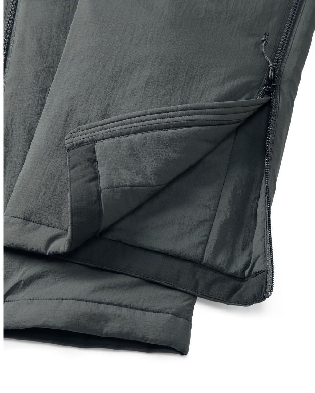 Leg closure detail on Kenai Pant in Gunmetal Grey
