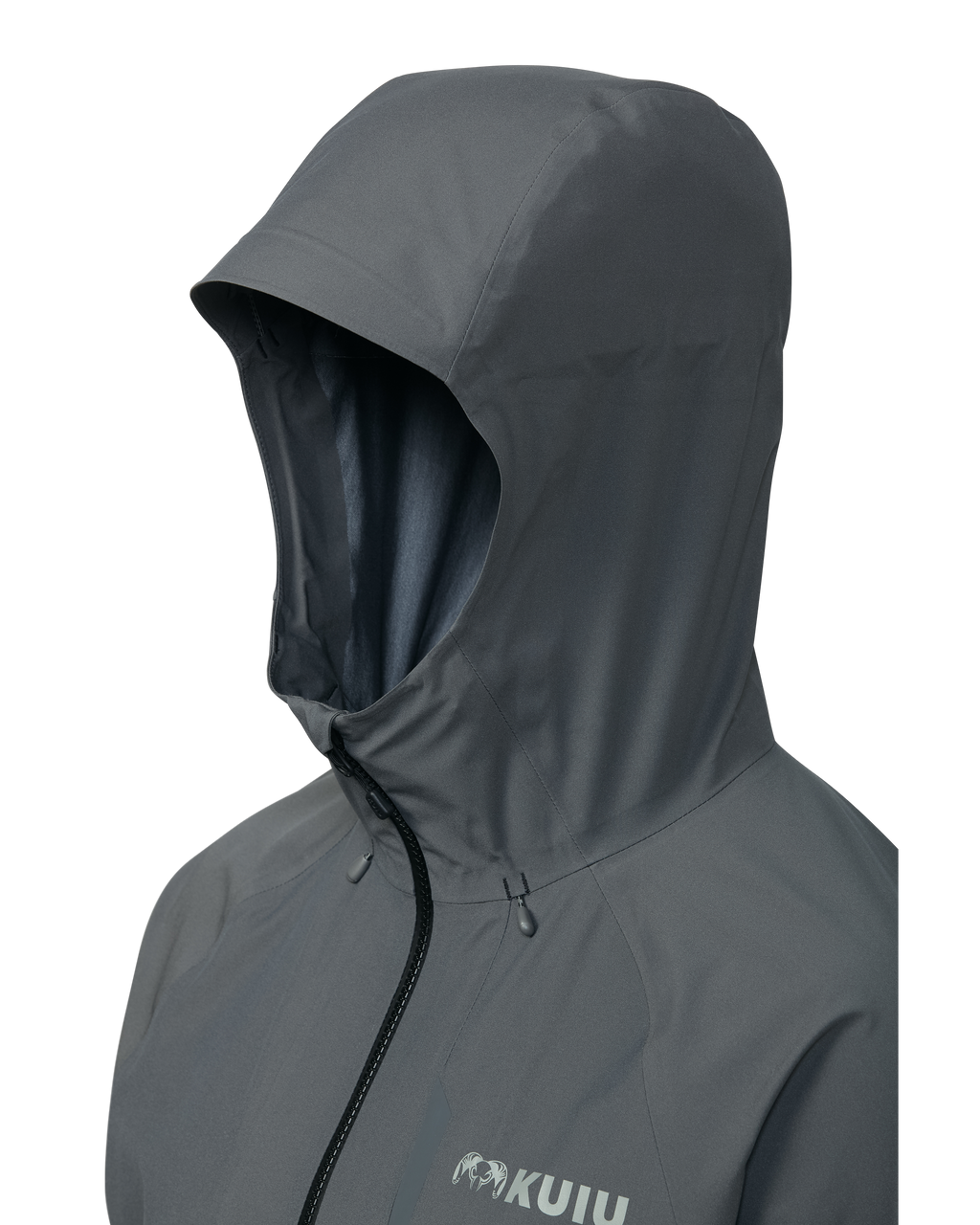 Hood detail on Chugach TR Rain Jacket in Gunmetal Grey