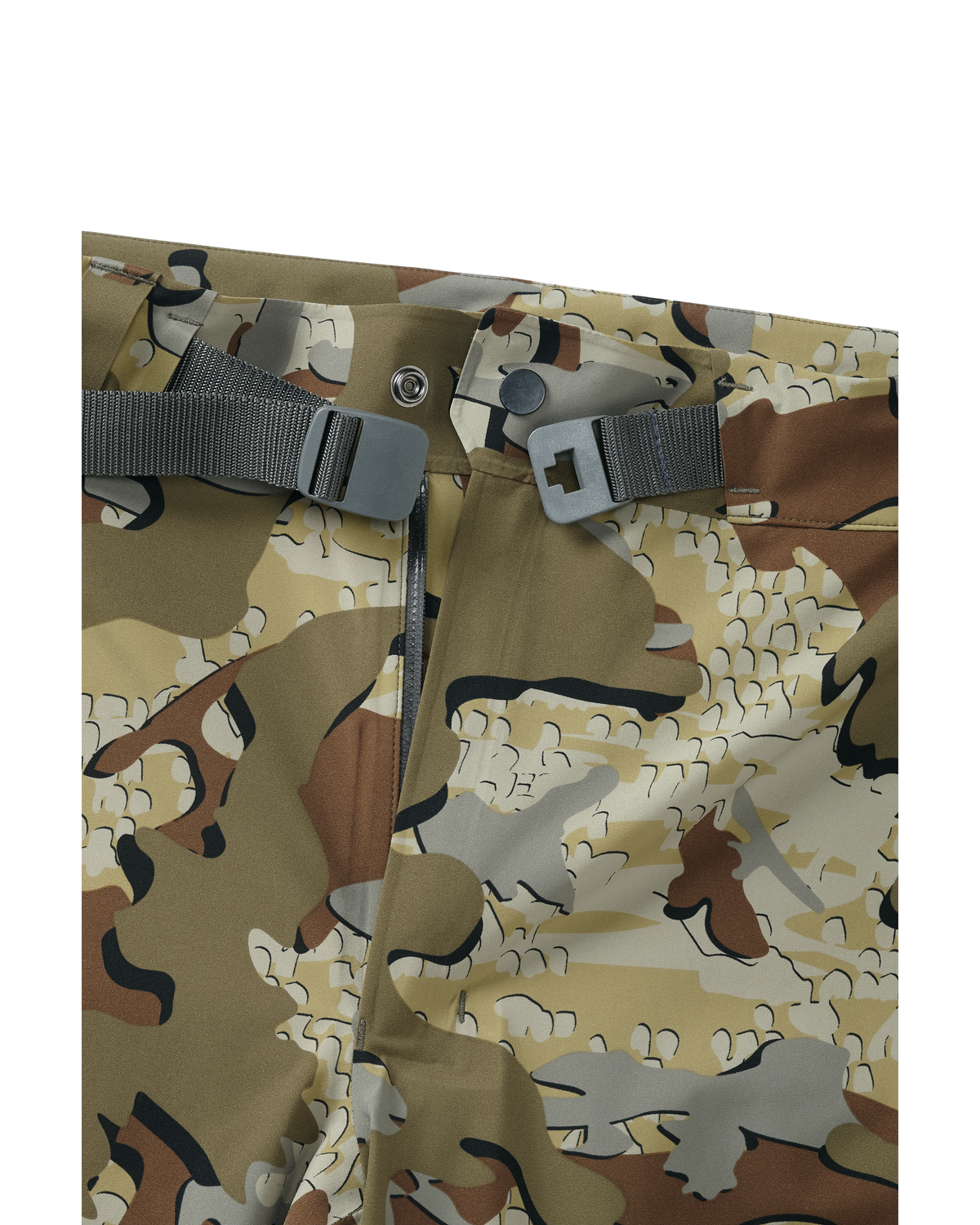 Detail adjustable waist with built-in belt on Chugach TR Rain Pant in Valo Camouflage