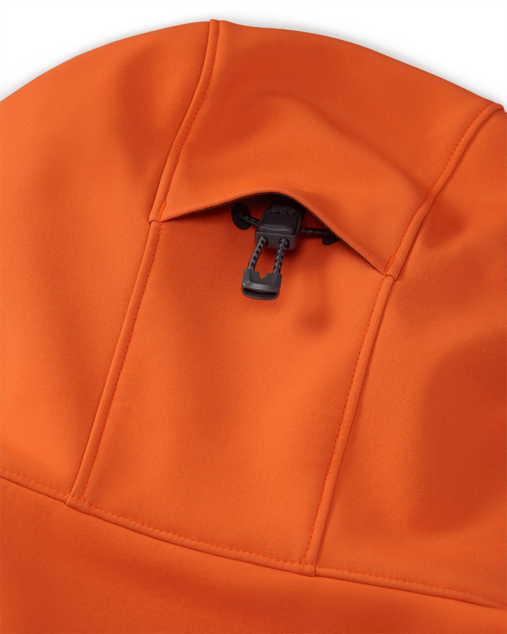 Back of Guide Pro Hooded Jacket in Blaze/ Major Brown Highlighting 2-way Adjustable Storm Hood