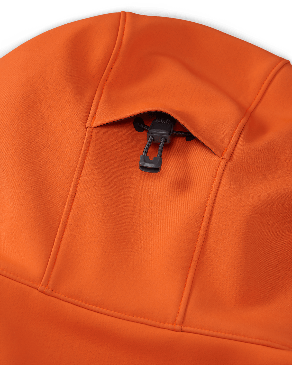 Back of Guide Pro Hooded Jacket in Blaze/ Major Brown Highlighting 2-way Adjustable Storm Hood