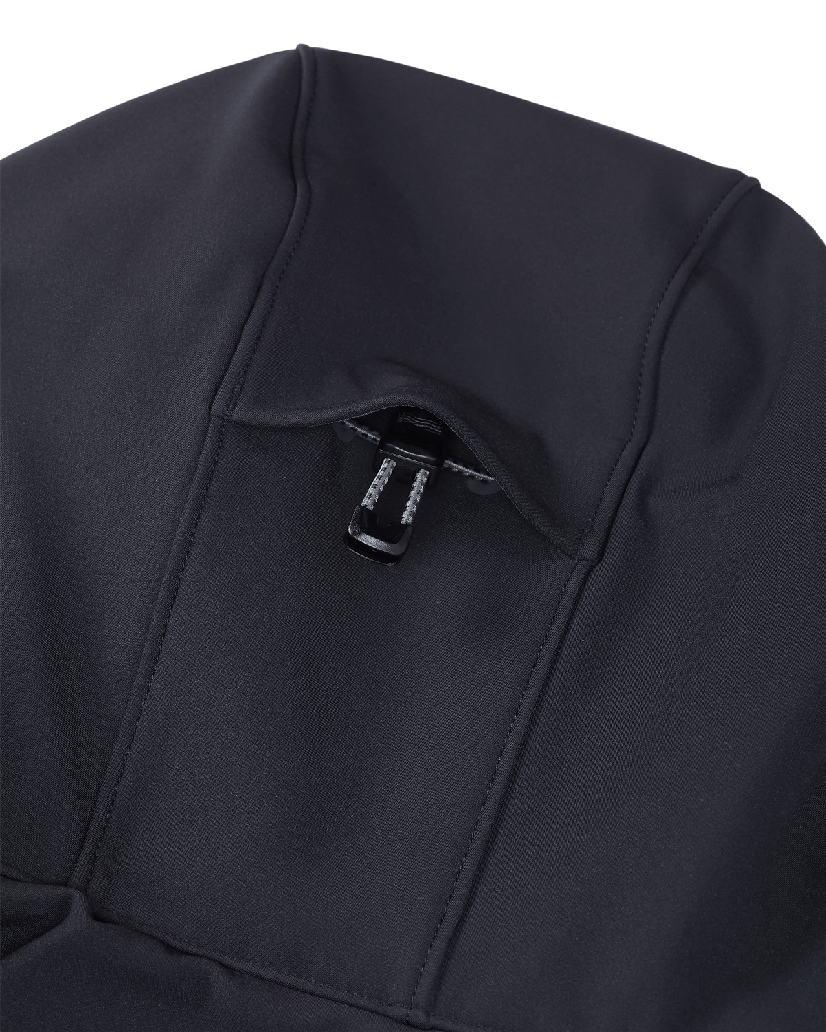 Back of Guide Pro Hooded Jacket in Black Highlighting 2-way Adjustable Storm Hood