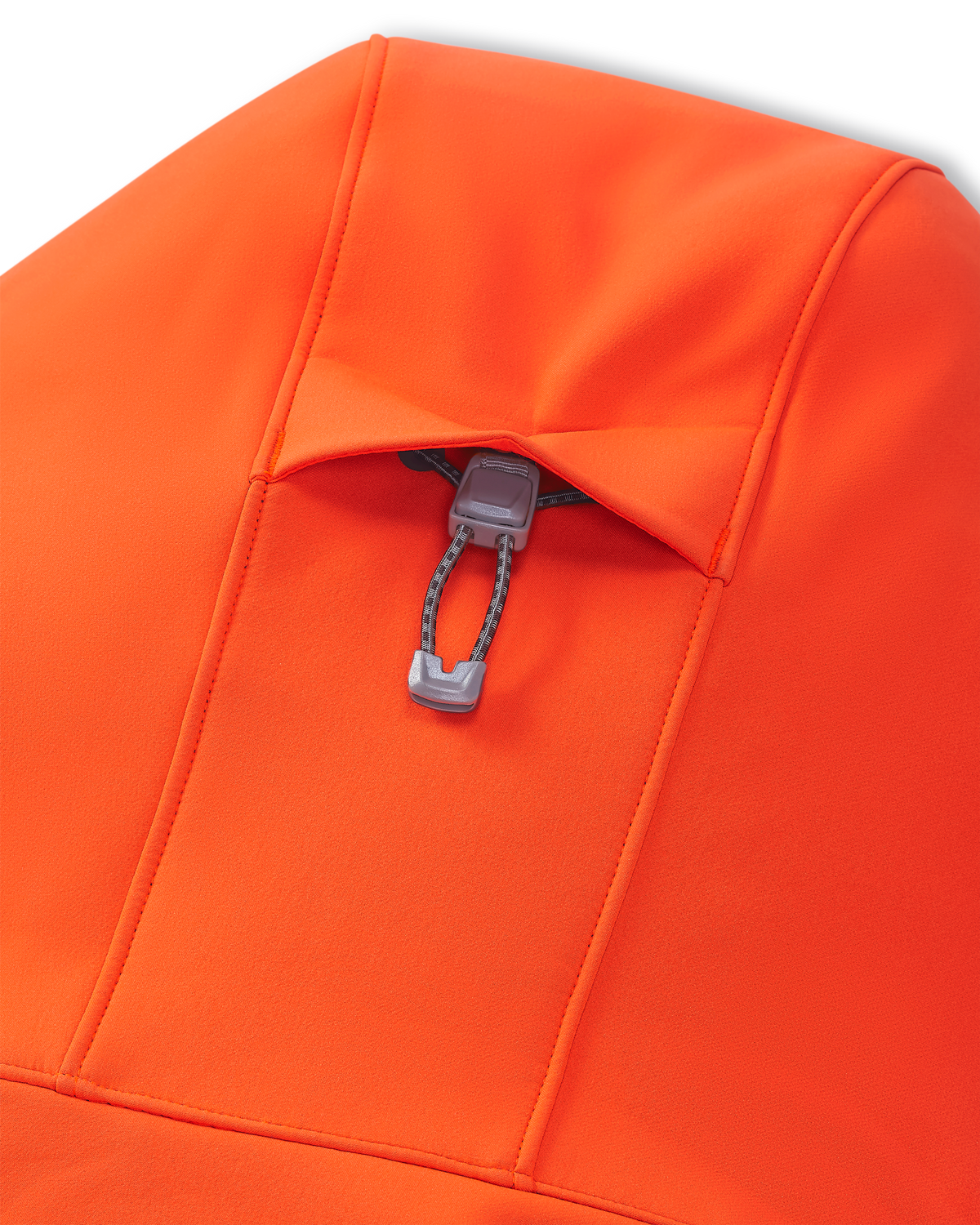 Back of Guide PRO Hooded Jacket in Blaze Orange, Highlighting 2-way Adjustable Storm Hood