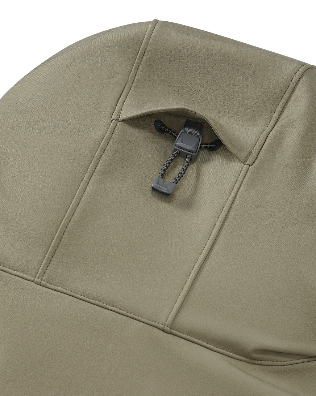Back of Guide PRO Hooded Jacket in Arctic Shadow Khaki, Highlighting 2-way Adjustable Storm Hood