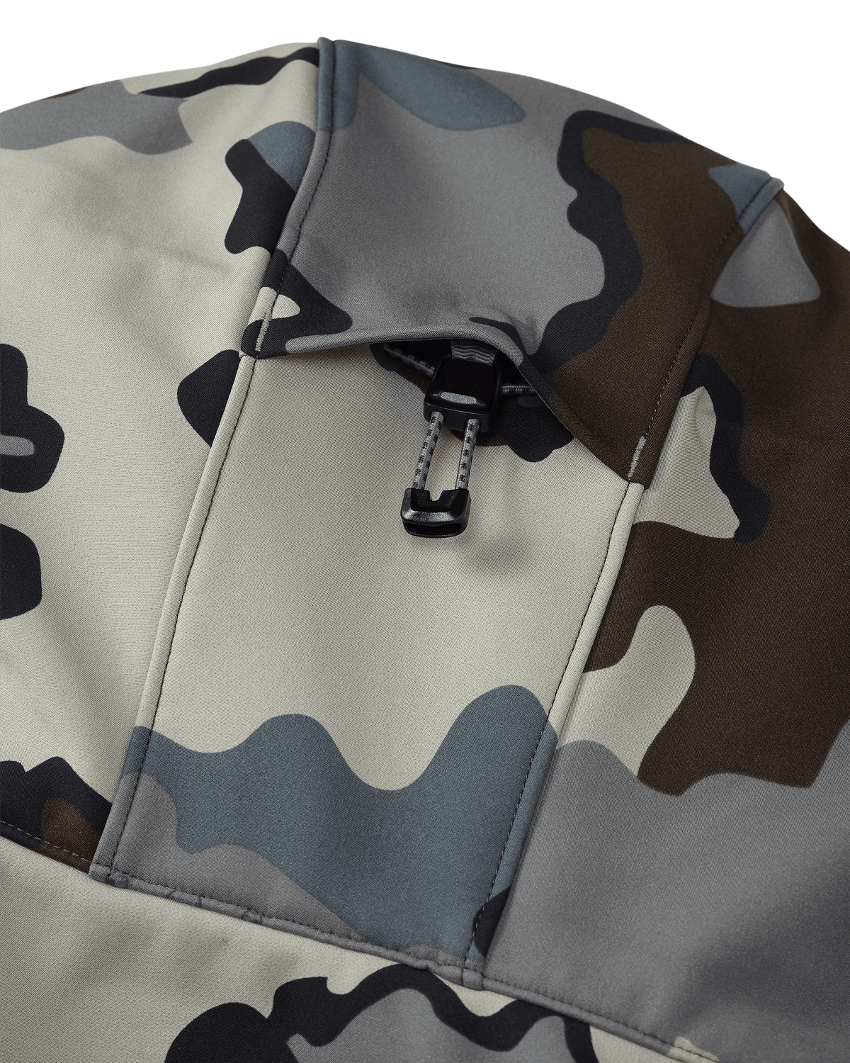 Back of Guide PRO Hooded Jacket in Vias Camouflage Highlighting 2-way Adjustable Storm Hood
