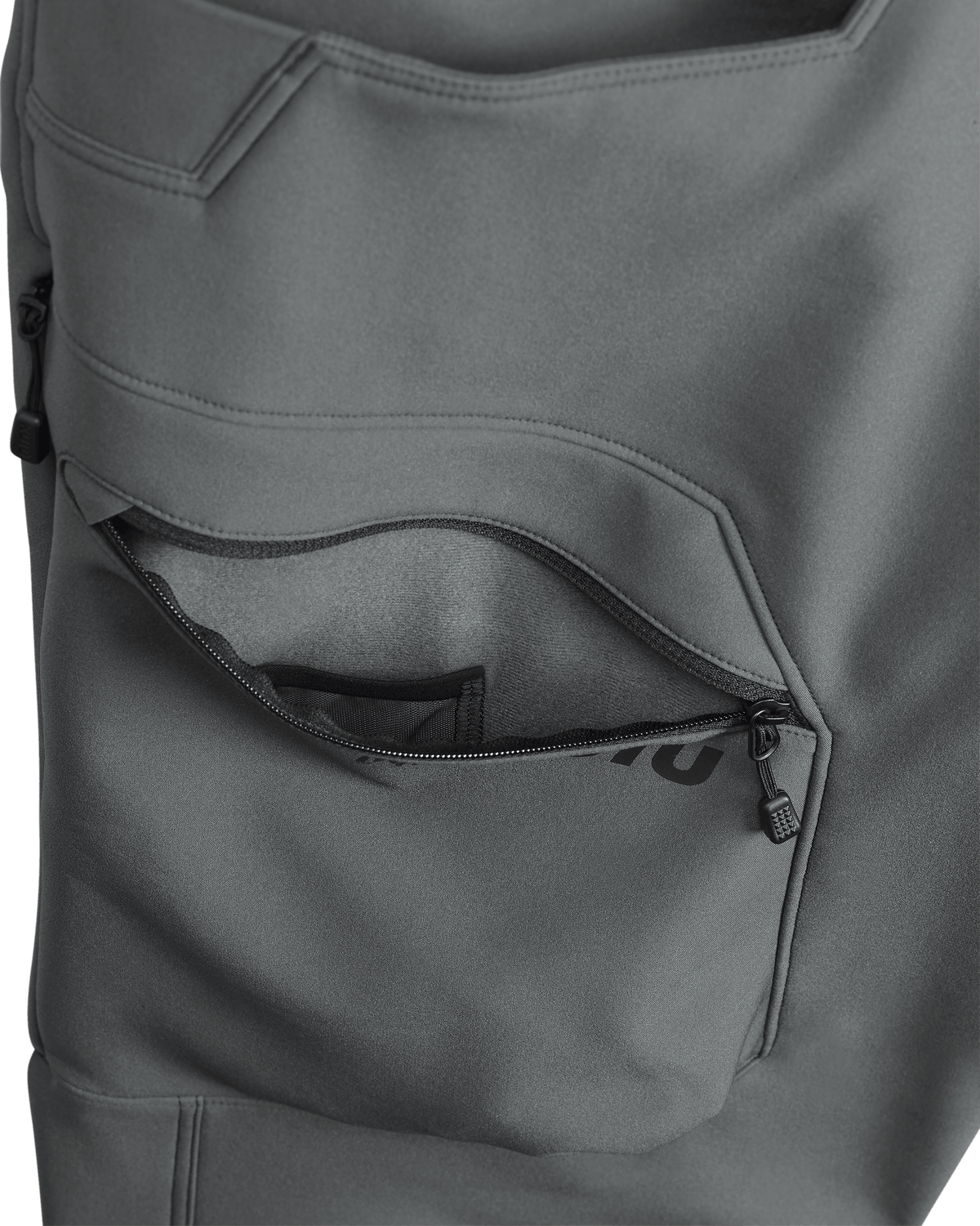 YKK Zippered Cargo Pocket of the Guide PRO Pant in Gunmetal Grey