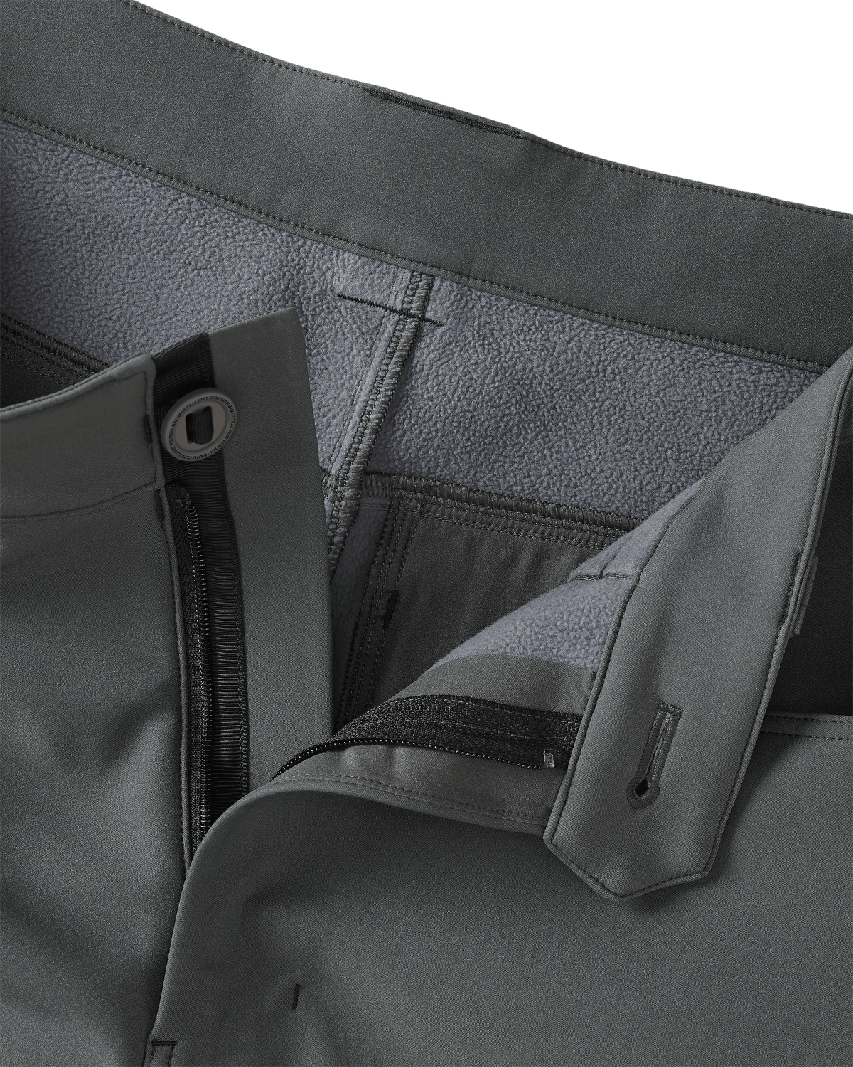 YKK Fly Zipper and Interior Bonded Wind Resistant Micro Fleece of the Guide PRO Pant in Ash Brown