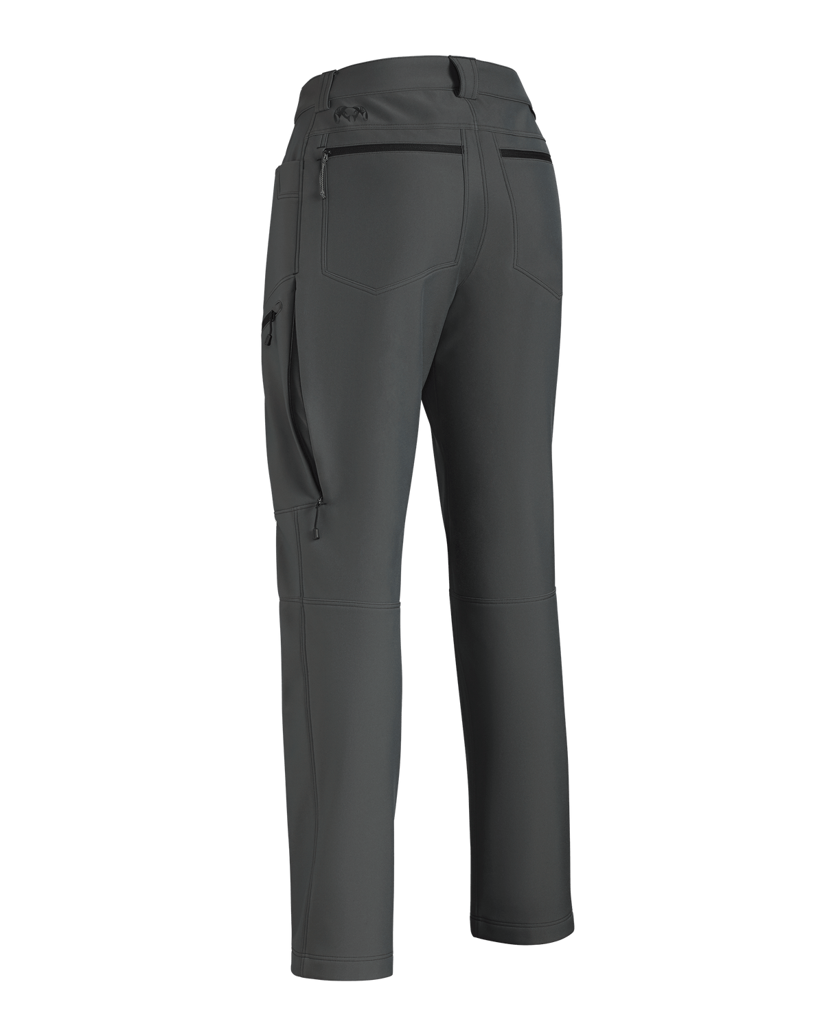 Back of Women's Guide PRO Pant in Gunmetal Grey with open hip vent