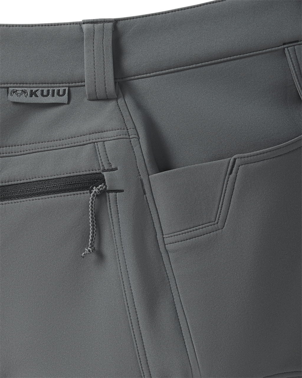 Zippered rear pocket of the Guide PRO Pant in Ash Brown