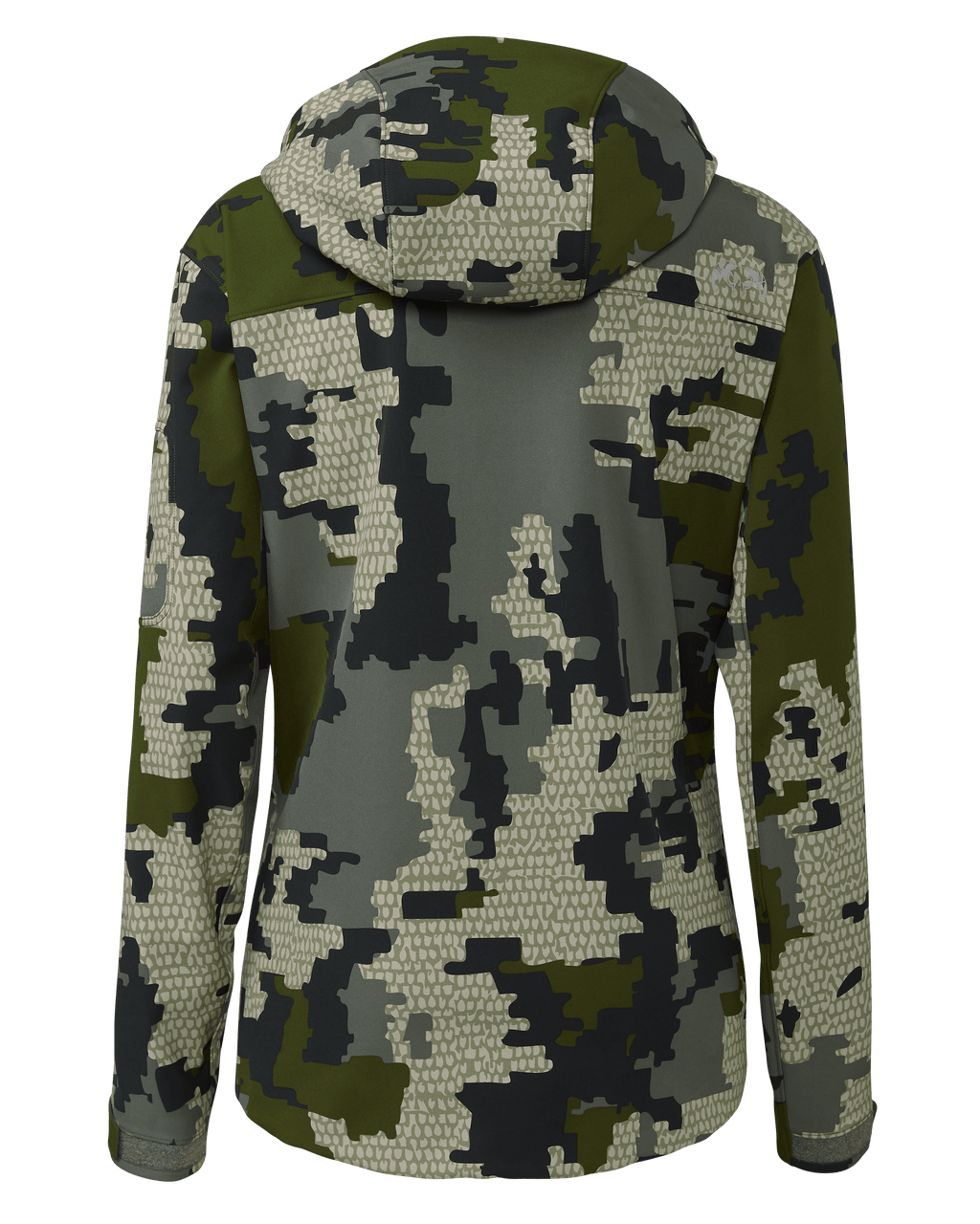 Back of Women's Guide PRO Hooded Jacket in Verde Camouflage
