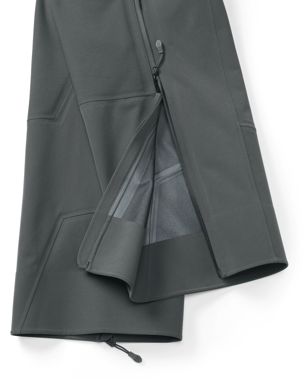 Detail open lower leg zipper on Yukon TR Rain Pant in Gunmetal Grey