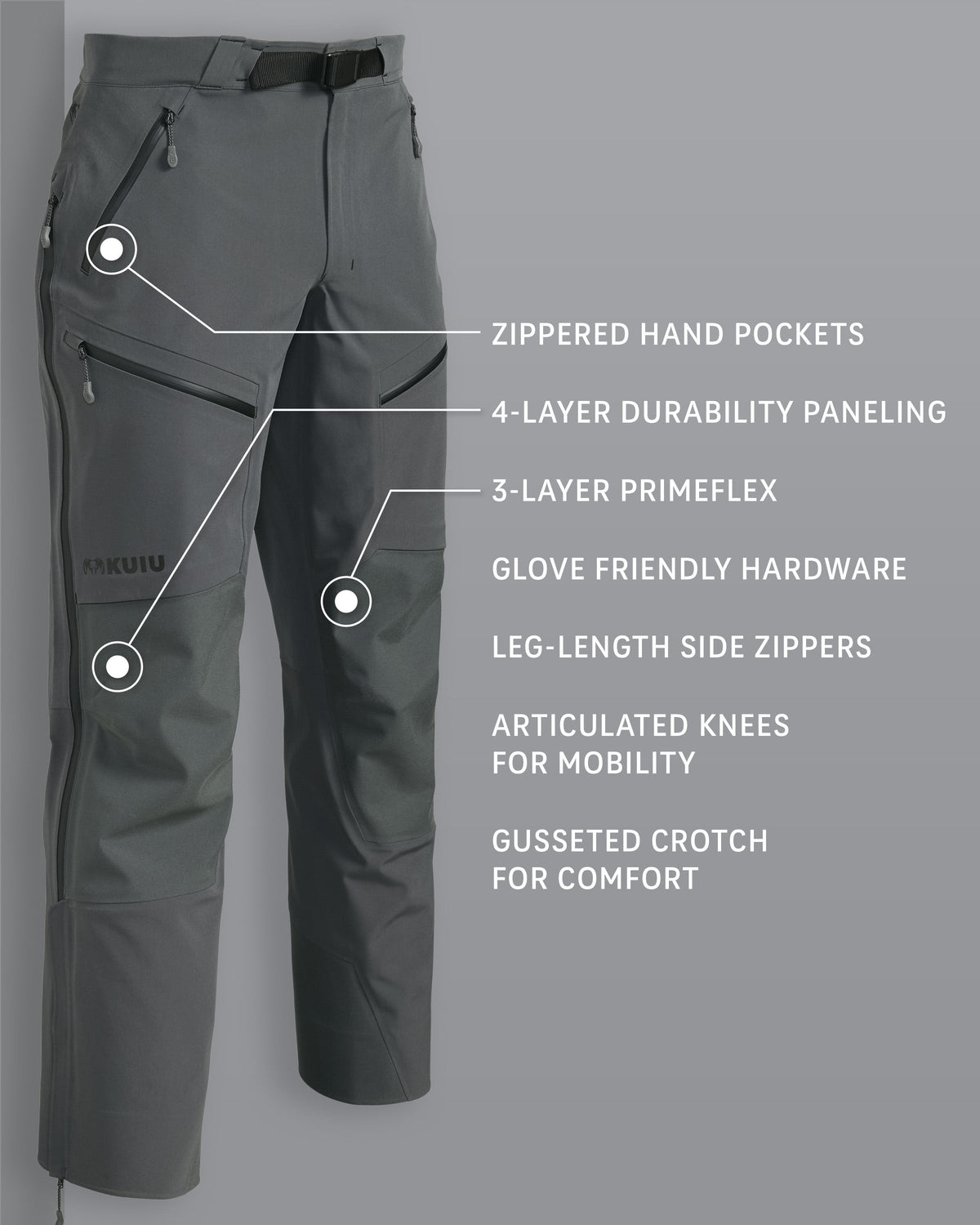 Yukon TR Rain Pant in Gunmetal Grey Detail Callout
