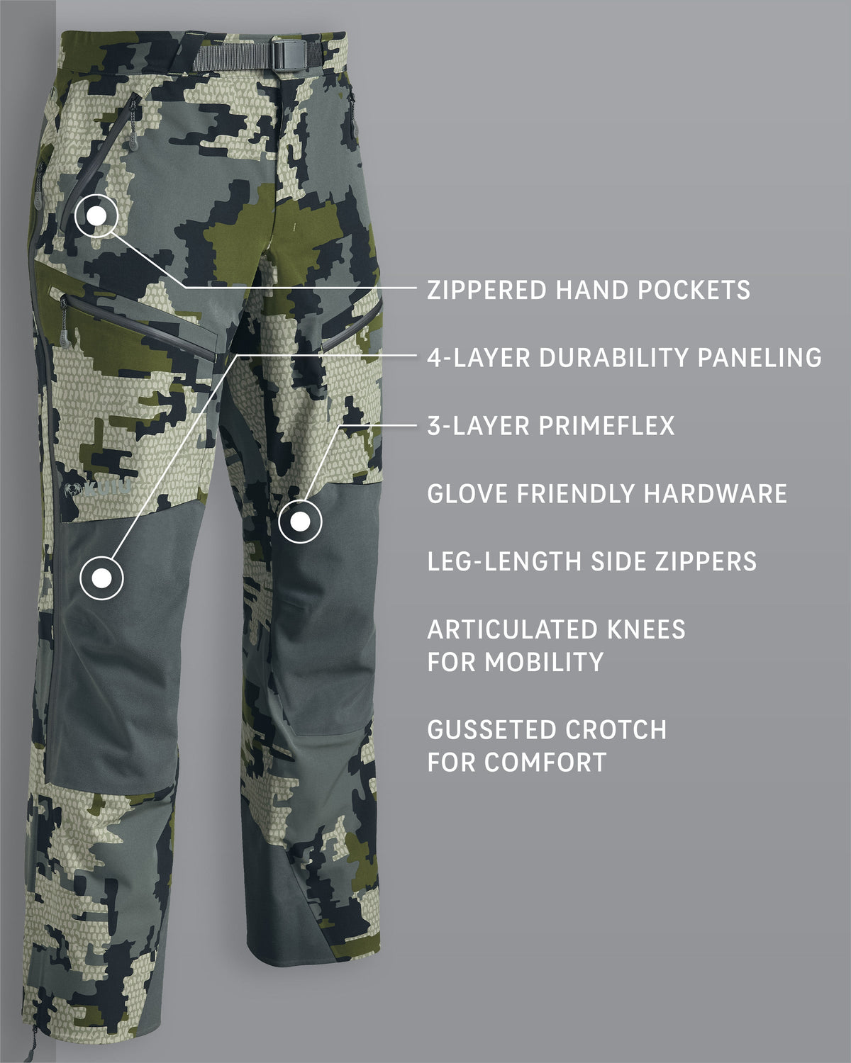 Yukon TR Rain Pant in Verde Camouflage  Detail Callout