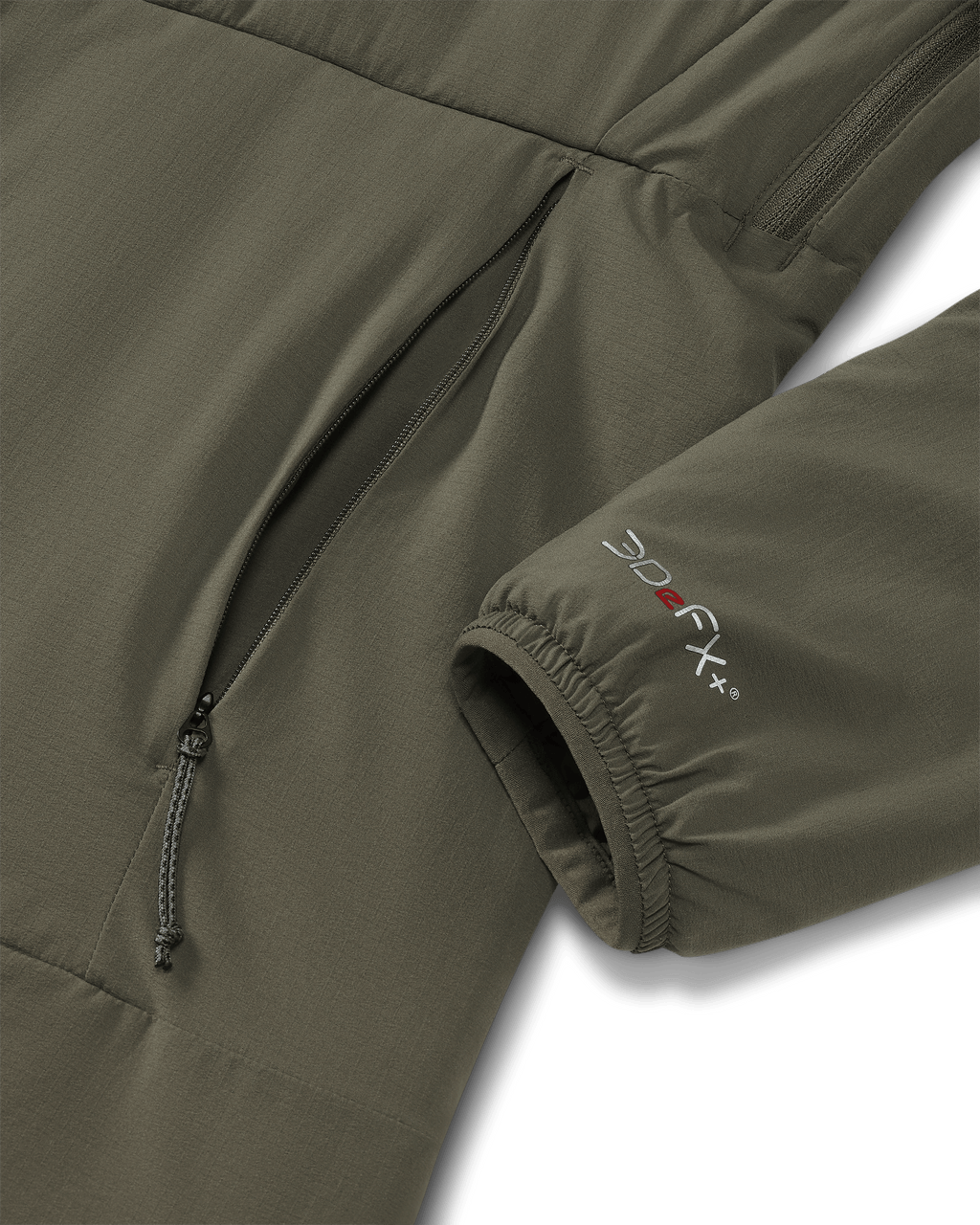 Open hand zippered pocket detail on Women's Kenai Hooded Jacket in Ash Brown