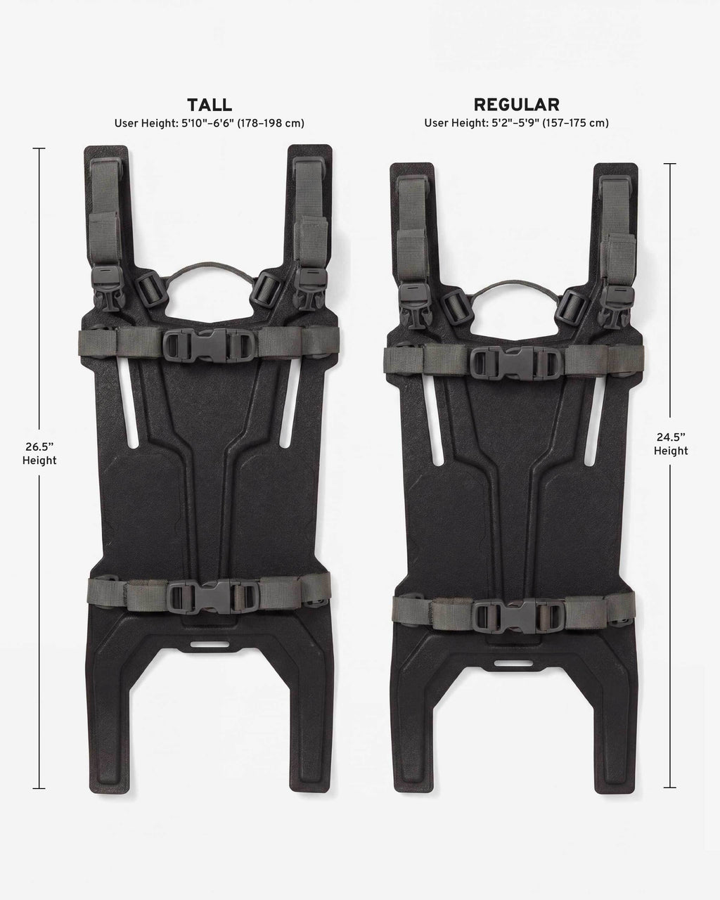 Side-by-side comparison of the Tall and Regular Carbon Frames, illustrating the height difference between the two models.