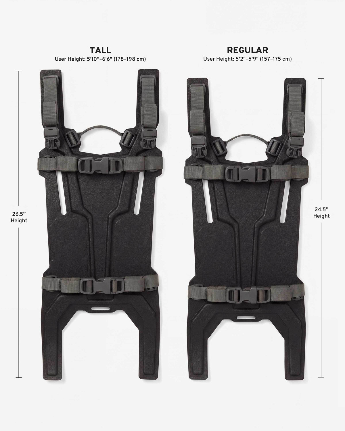 Side-by-side comparison of the Tall and Regular Carbon Frames, illustrating the height difference between the two models.