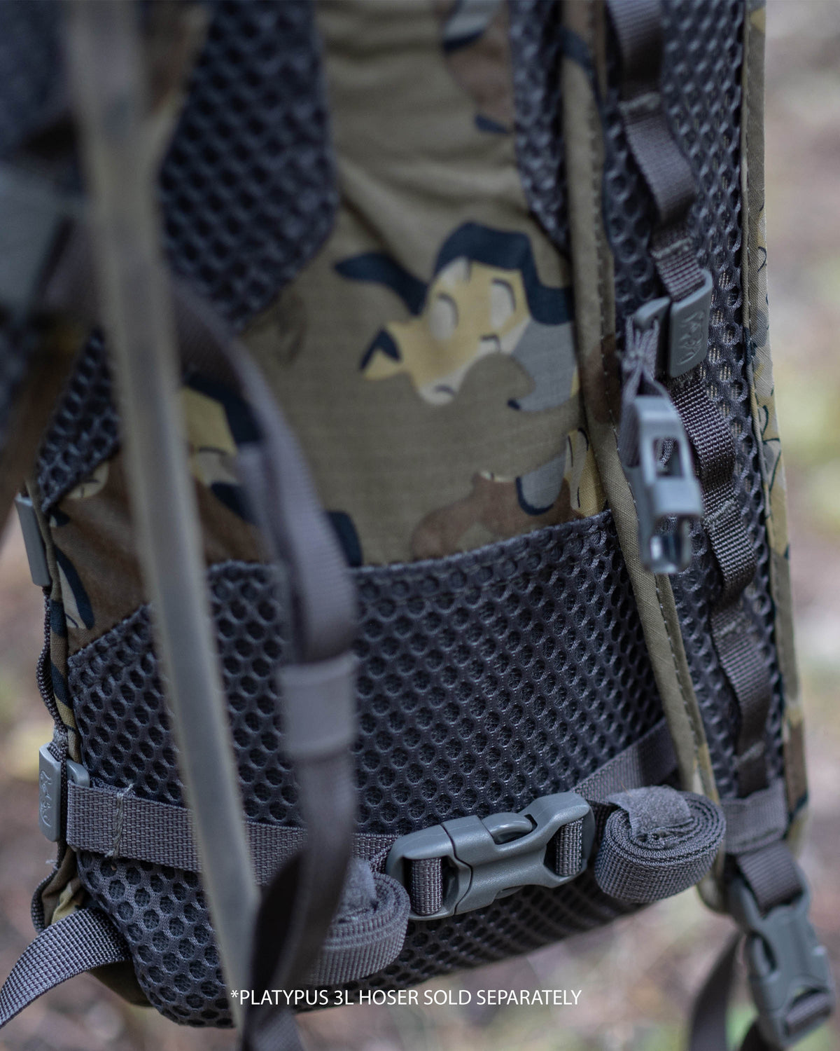 Zoomed in detail the bottom of the Stalker PRO 500 in Valo Camouflage