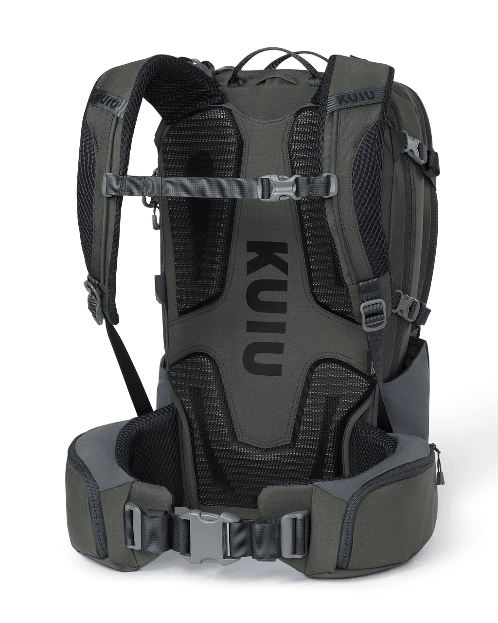 Back of Venture Divide 2000 in Gunmetal Grey with removeable hip belt